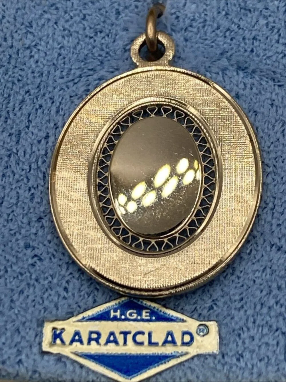VTG Karatclad Oval Photo Locket Charm New In Box Portrait Pendant Gold 14KHGE